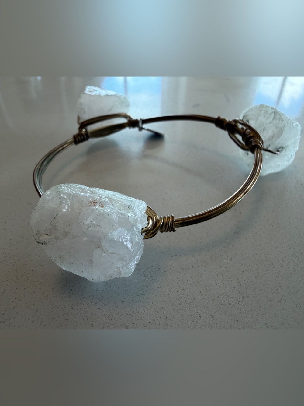 Handcrafted White Crystal Bangle Bracelet - Unbranded